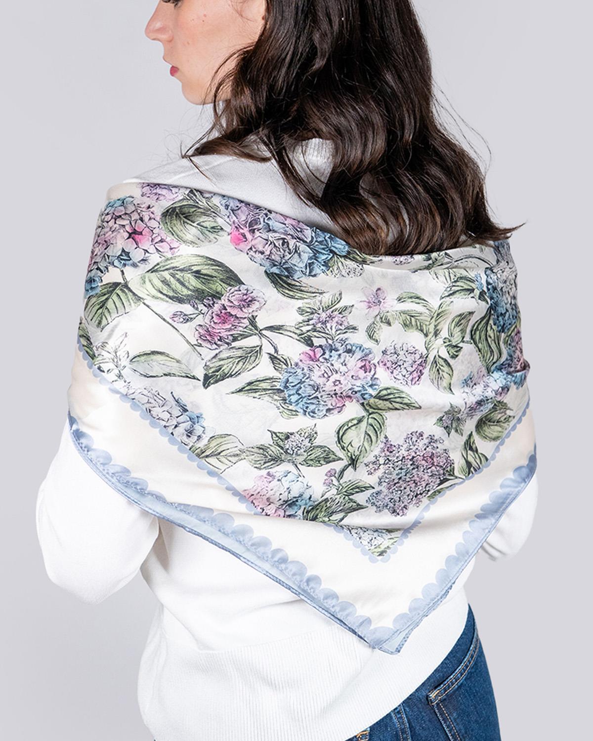 Ivory Hydrangea Square Scarf