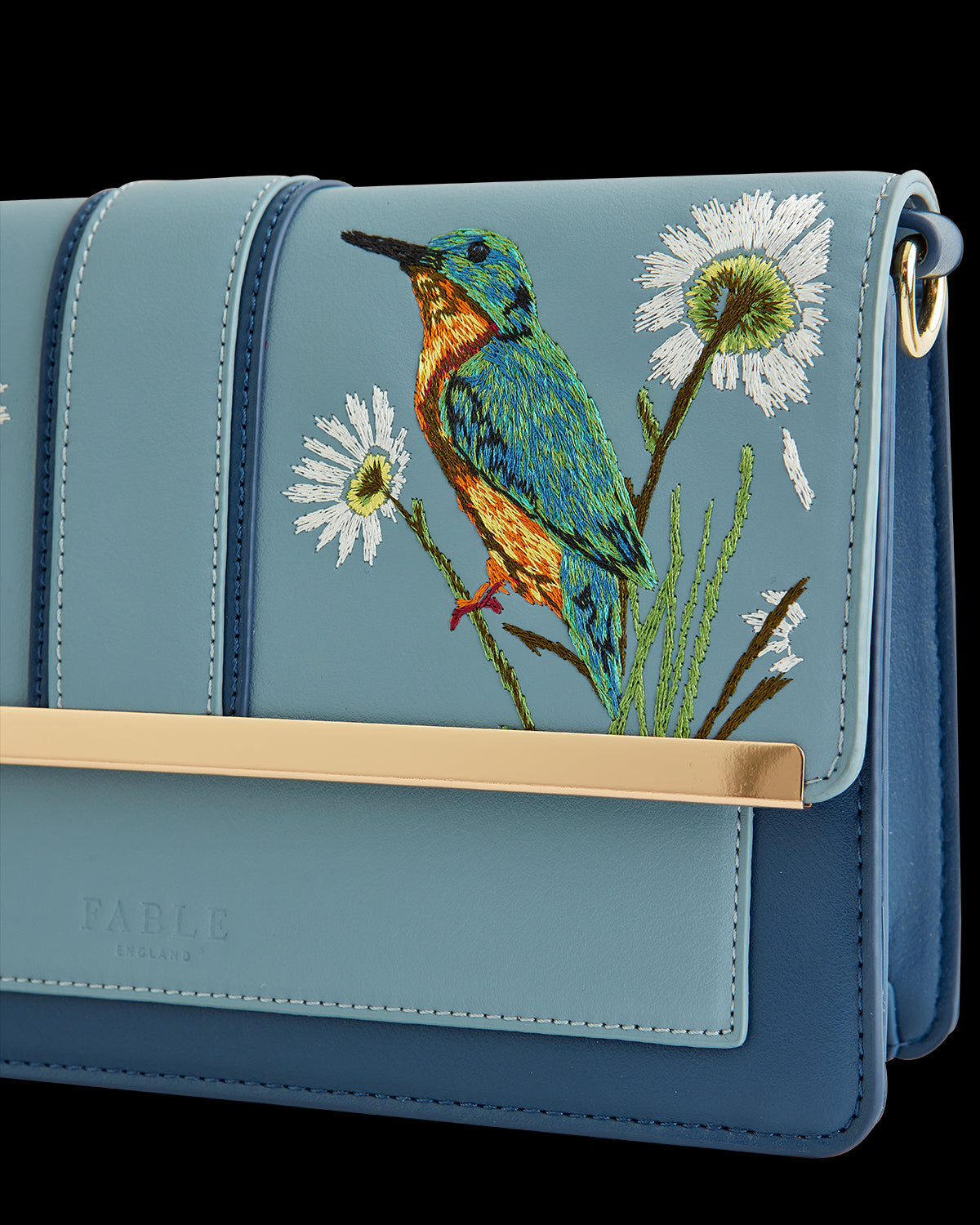 Bolso Bandolera Martín Pescador Bordado Azul