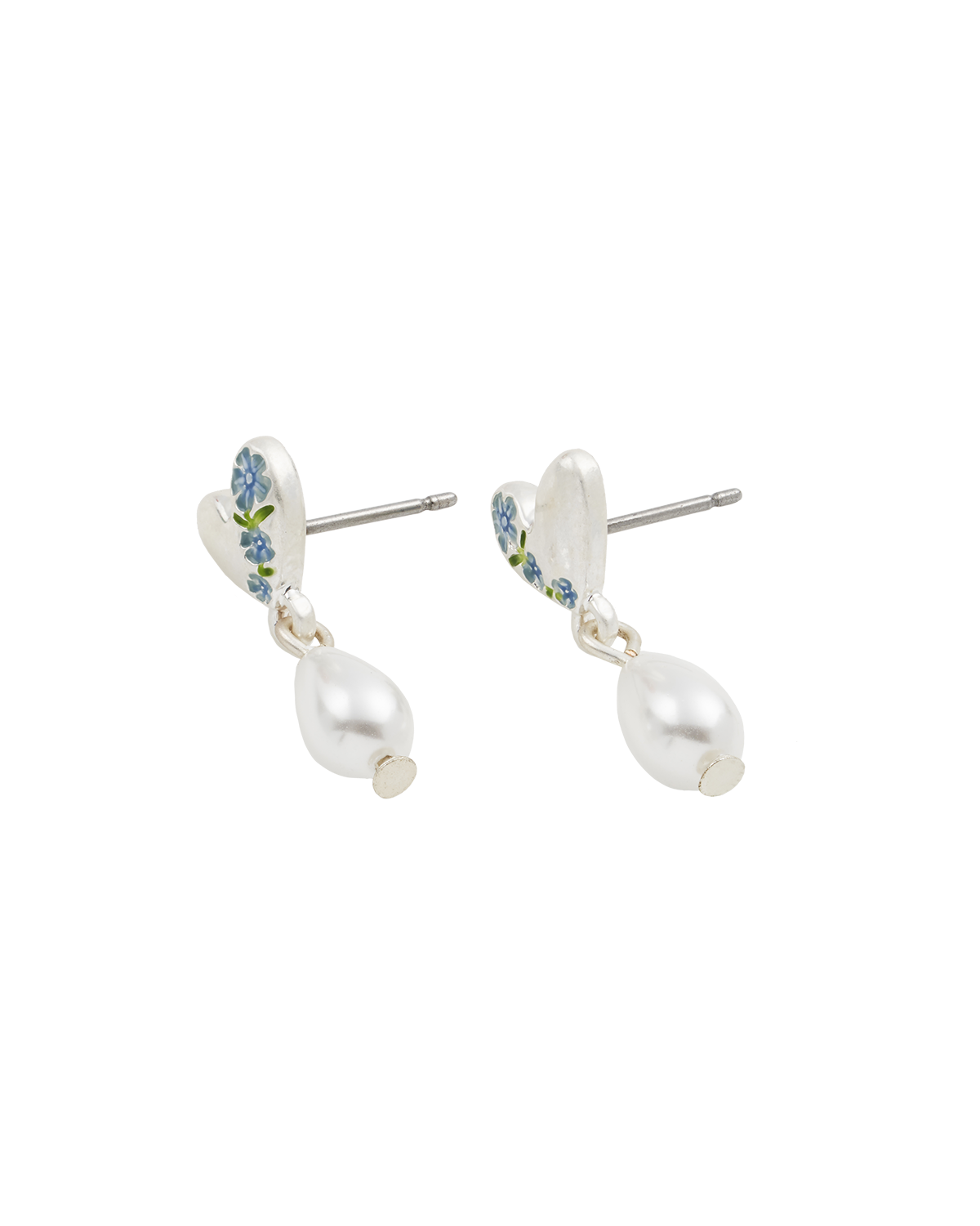 Pendientes de corazón y perla Forget Me Not plateados