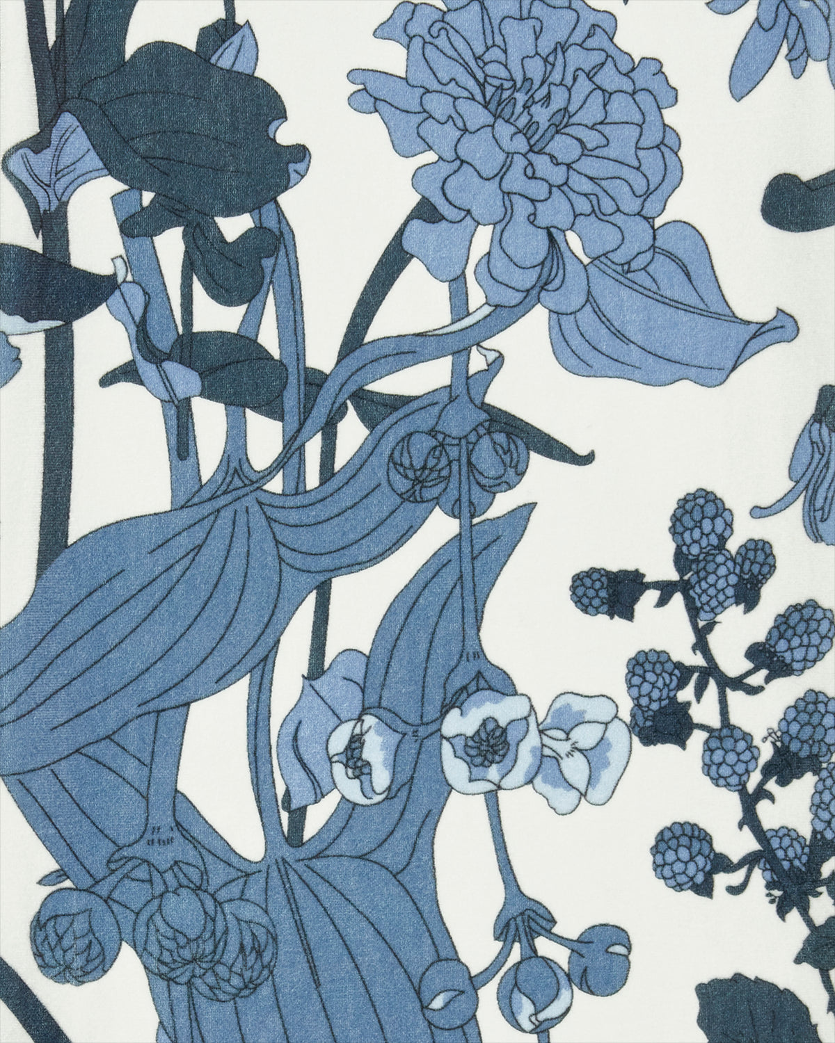 Blue Deco Blooms Tonal Velvet Scarf