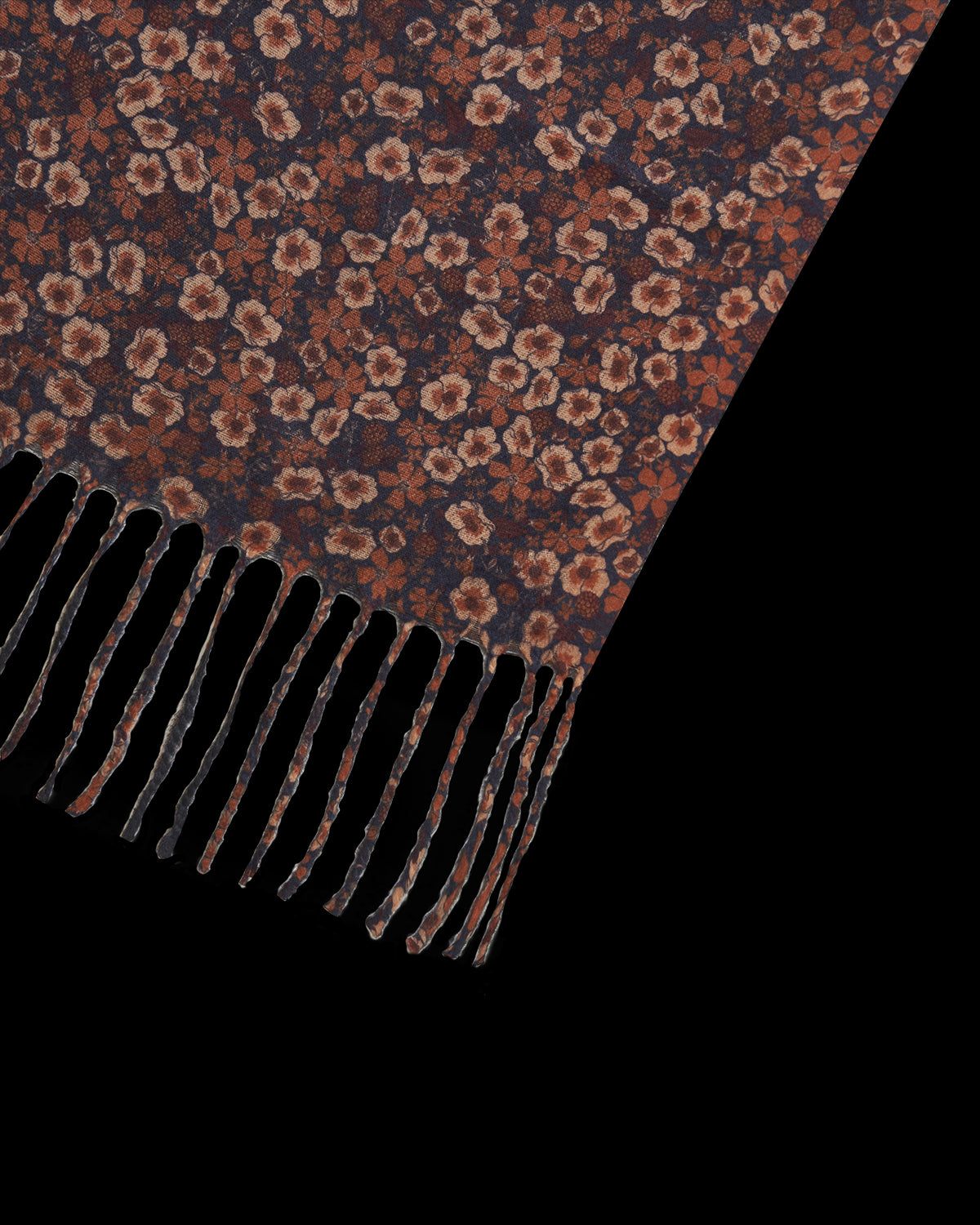 Black Deco Blooms Ditsy Tassel Scarf