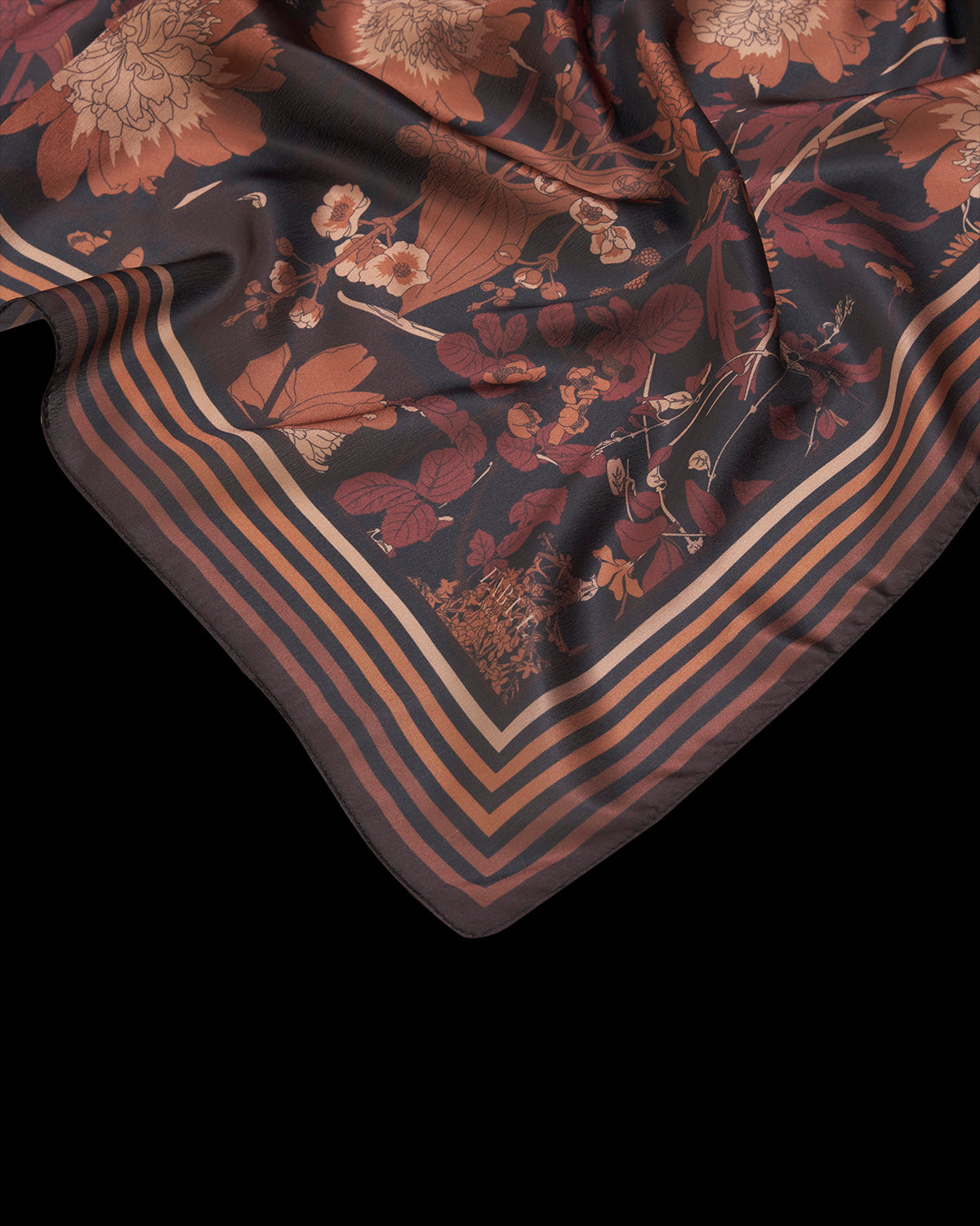 Black Deco Blooms Square Scarf