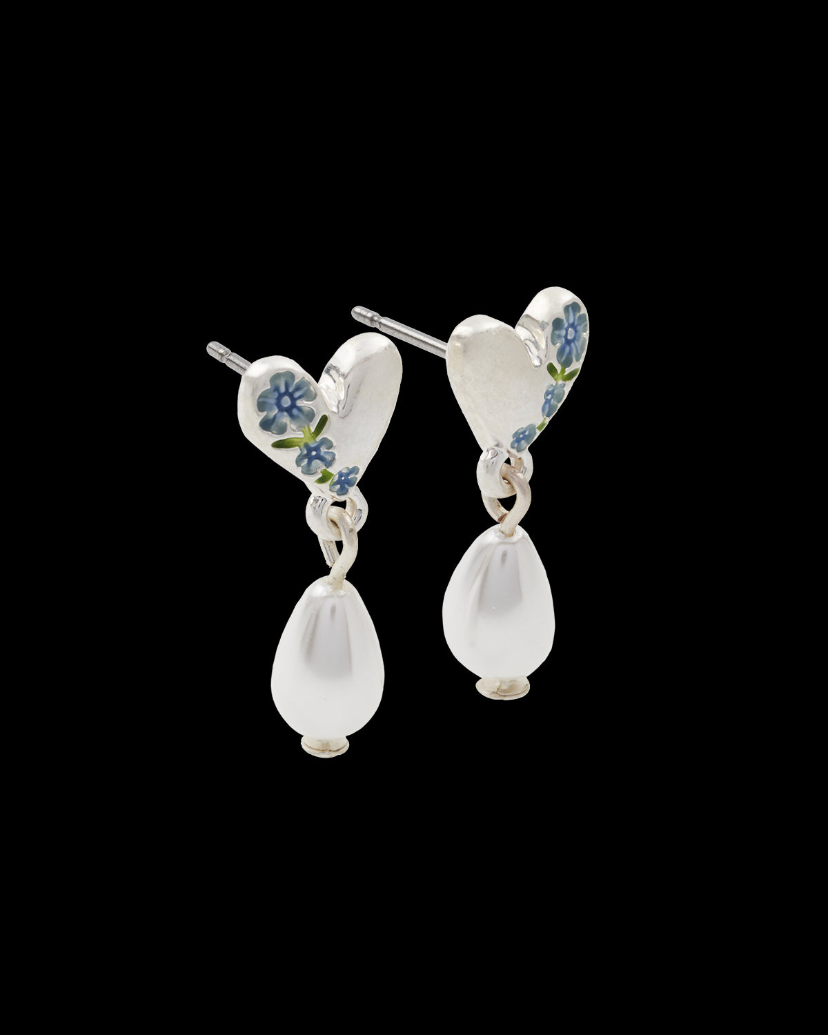 Pendientes Corazón & Perla Forget-Me-Not Plateado