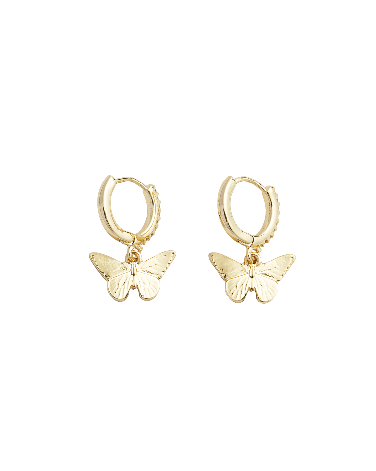 Pendientes tipo huggie mariposa esmaltada azul