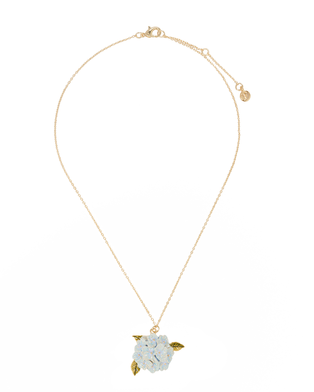 Collar dorado con charm de hortensia en esmalte