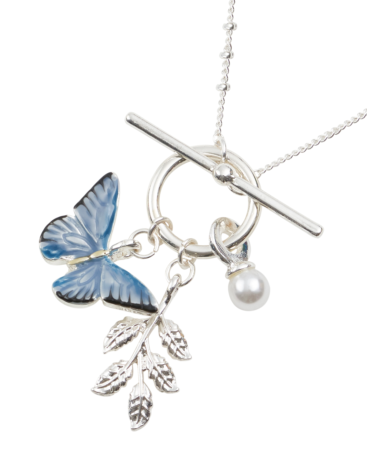 Collar de mariposa azul plateado