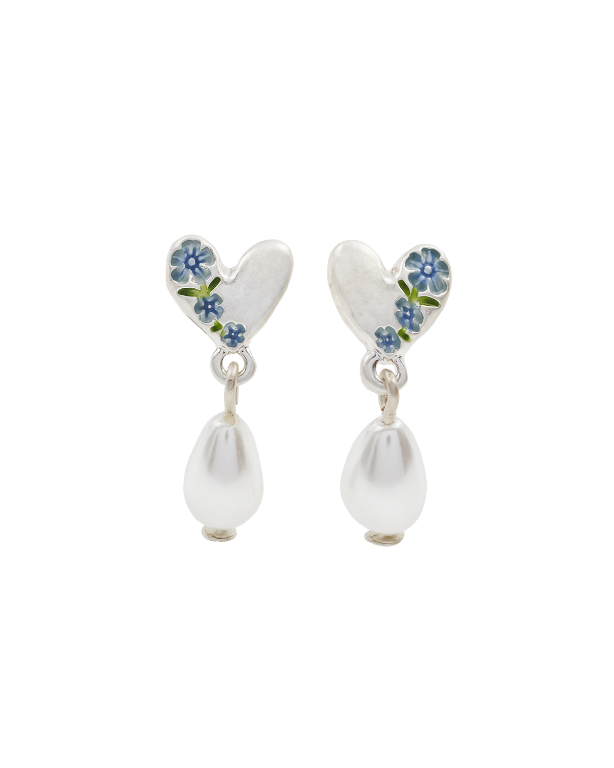 Pendientes Corazón & Perla Forget-Me-Not Plateado
