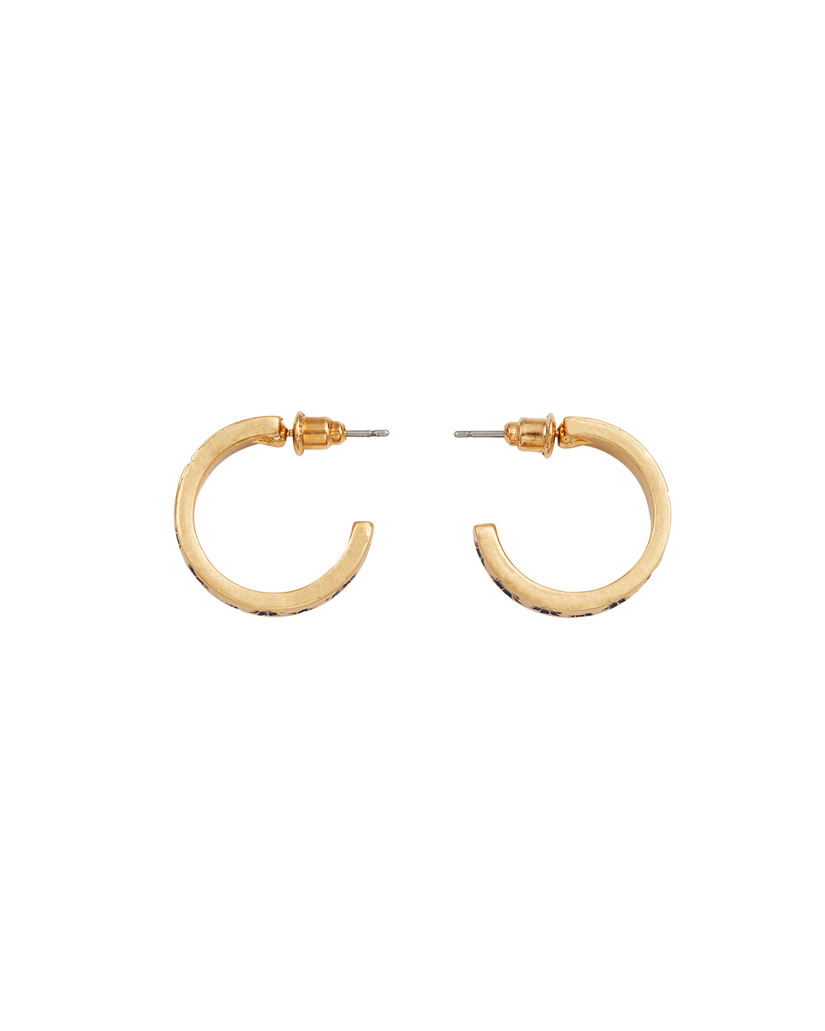 Gold hoop earrings on a white background