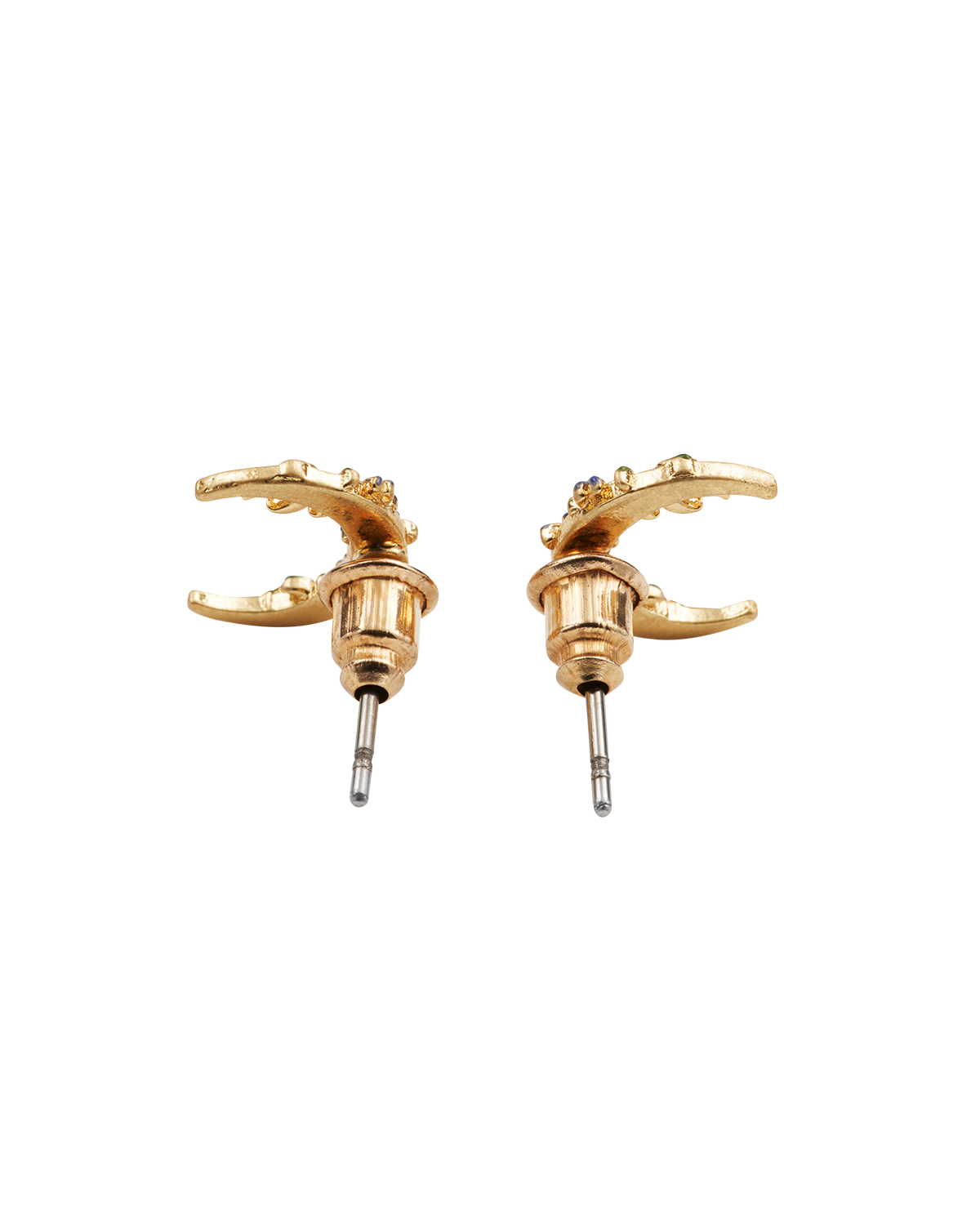 Pair of gold earrings on a white background