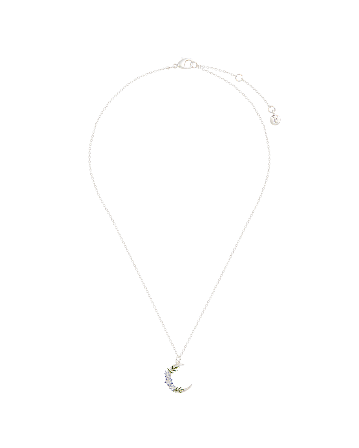 Full necklace with a floral moon pendant on a white background