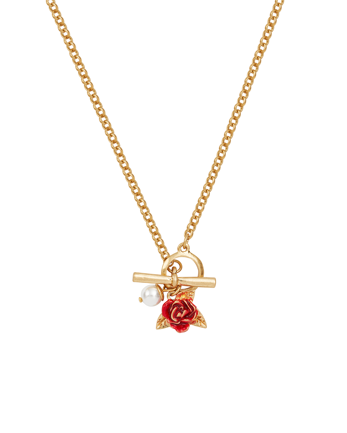 Collar de perla y rosa inglesa con cierre toggle chapado en oro