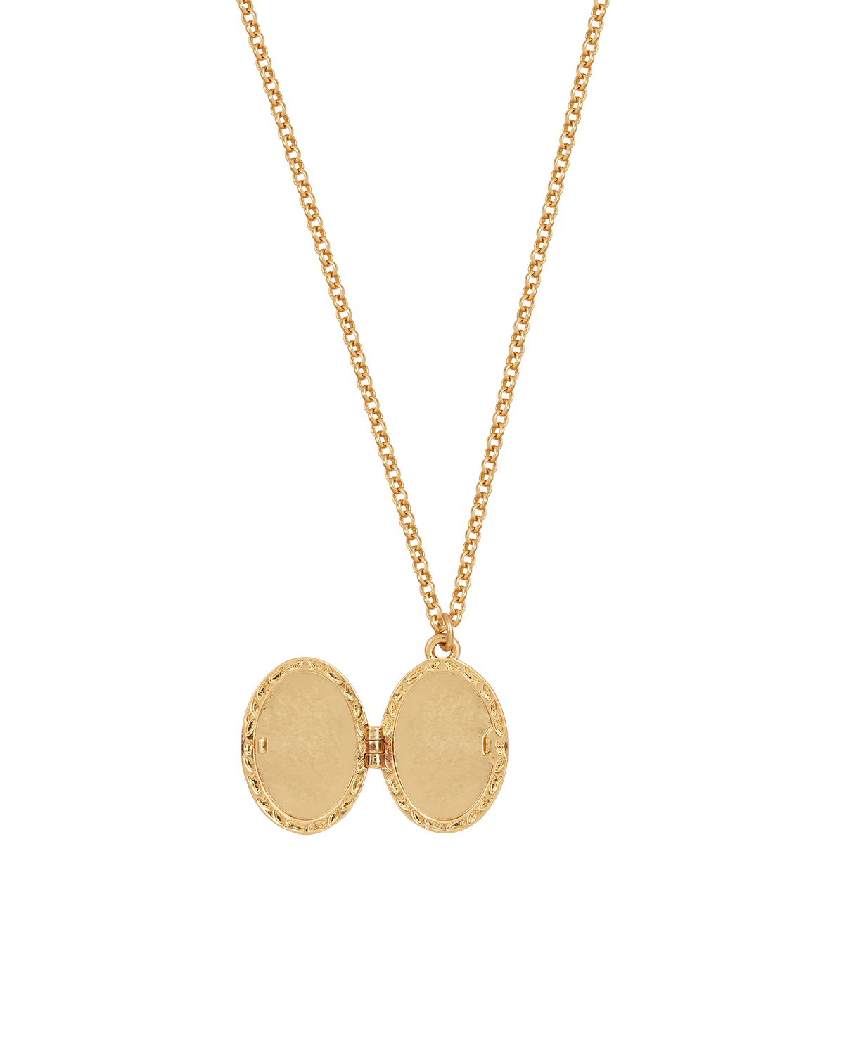 Gold necklace with a lock-shaped pendant on a white background