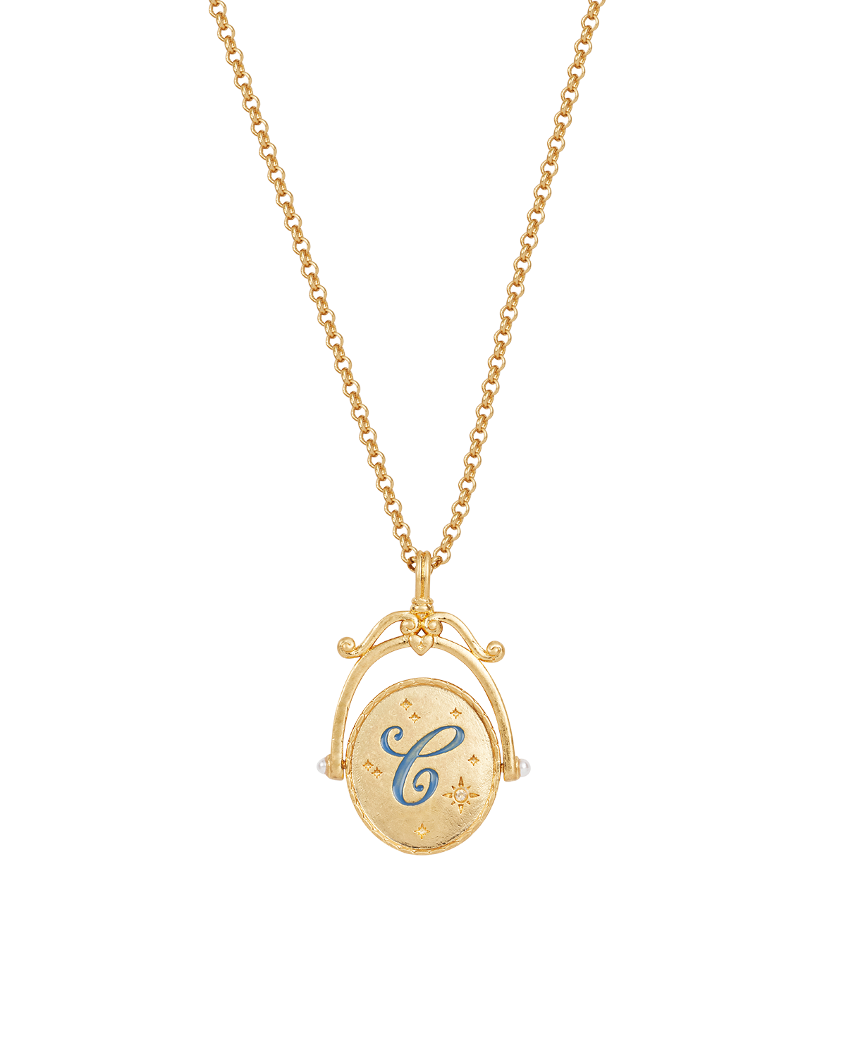 Collier doré à pendentif rotatif – C comme Cornflower