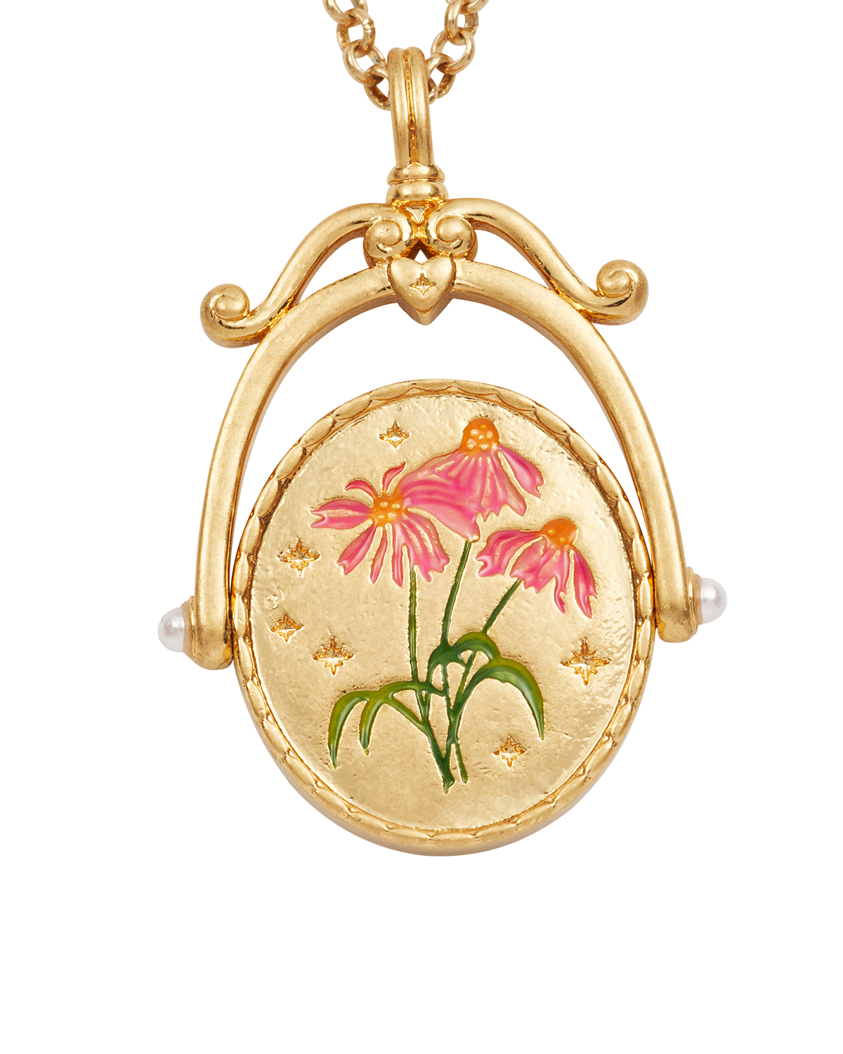 Collar giratorio dorado con inicial E y flor equinácea