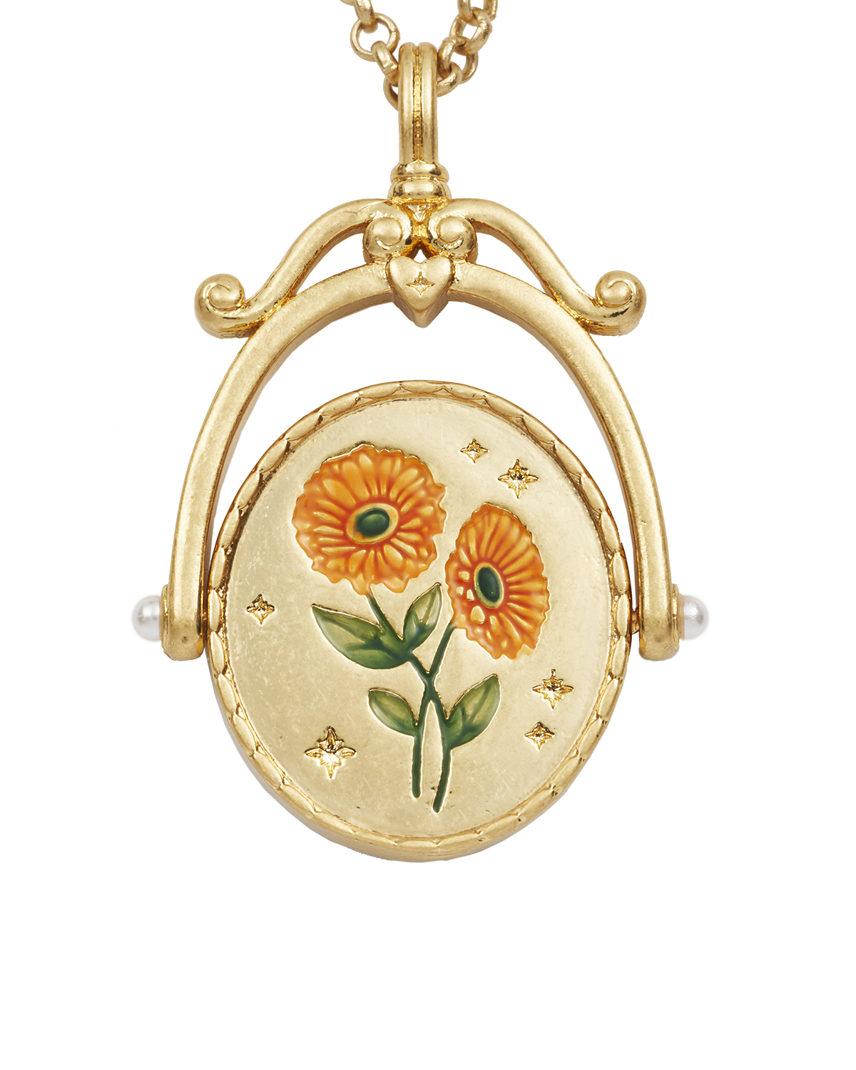 Collar giratorio dorado con inicial G y flor de gerbera