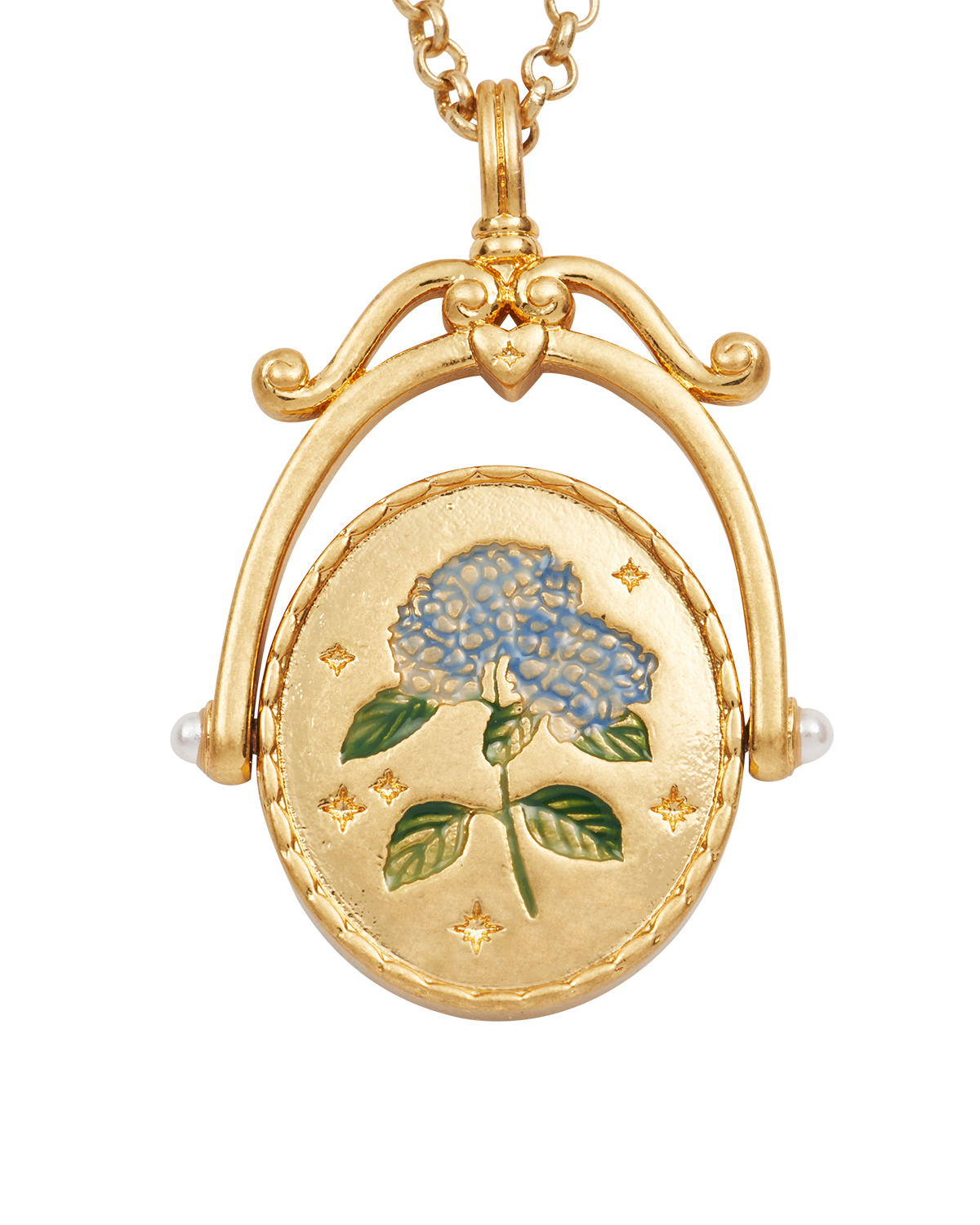 Collar giratorio dorado con inicial H y flor de hortensia