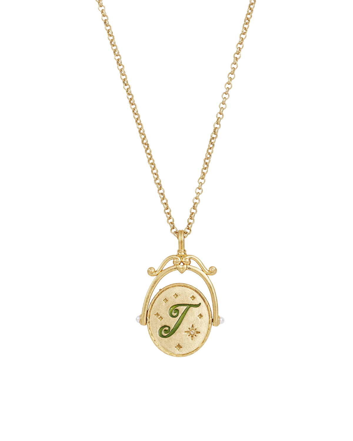 Collar giratorio dorado con inicial J y flor de jazmín