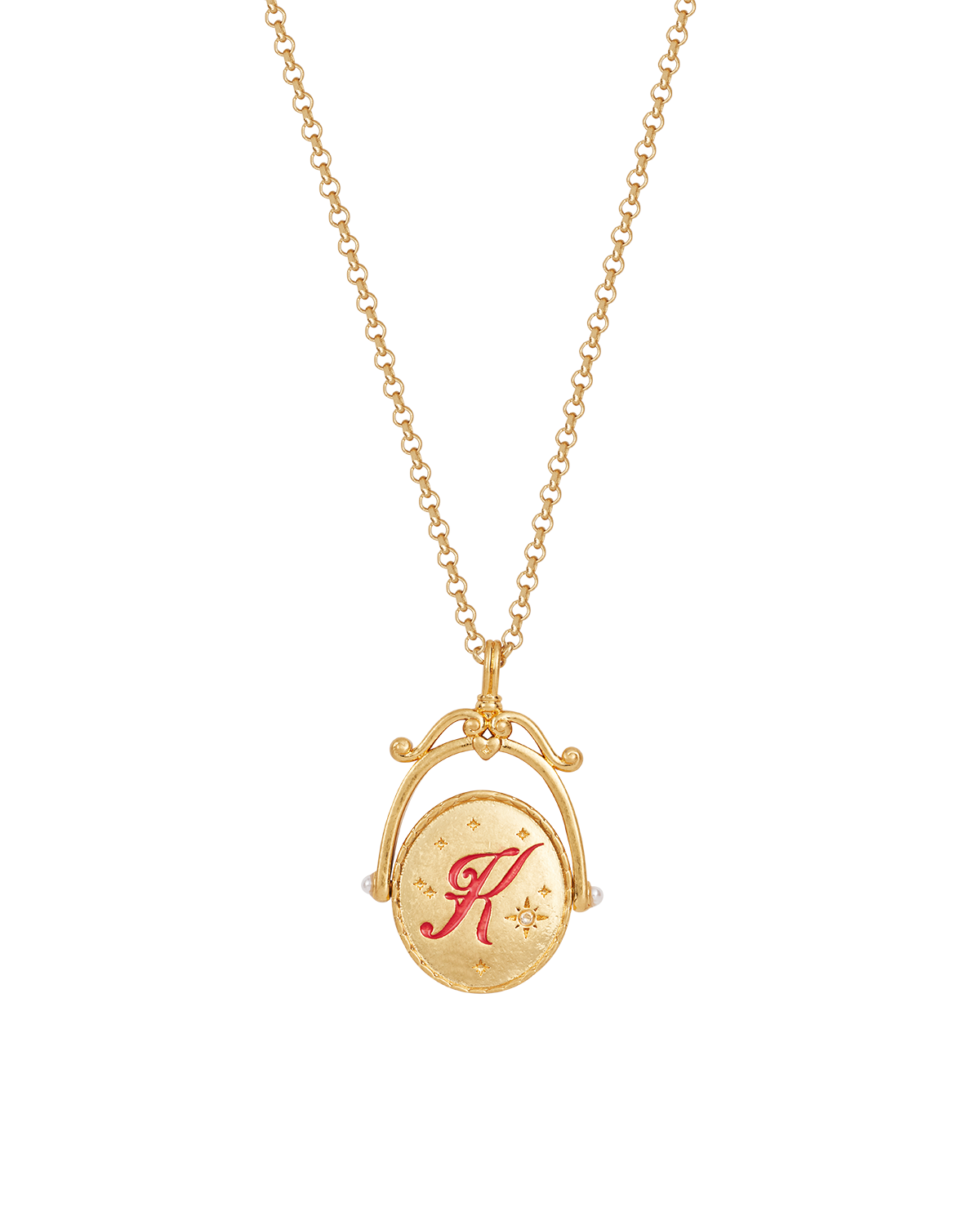Collar giratorio dorado con inicial K y flor kalmia
