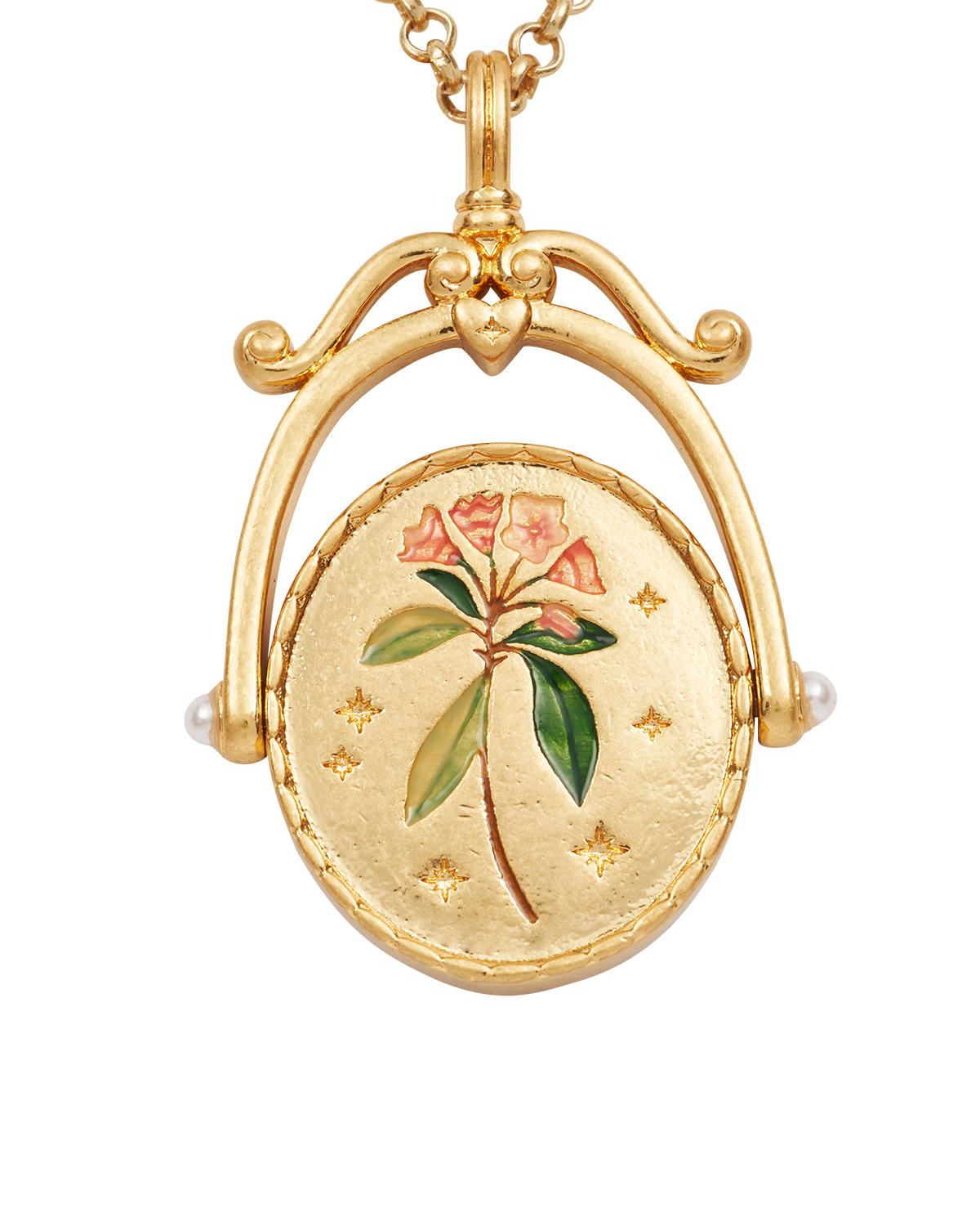 Collar giratorio dorado con inicial K y flor kalmia