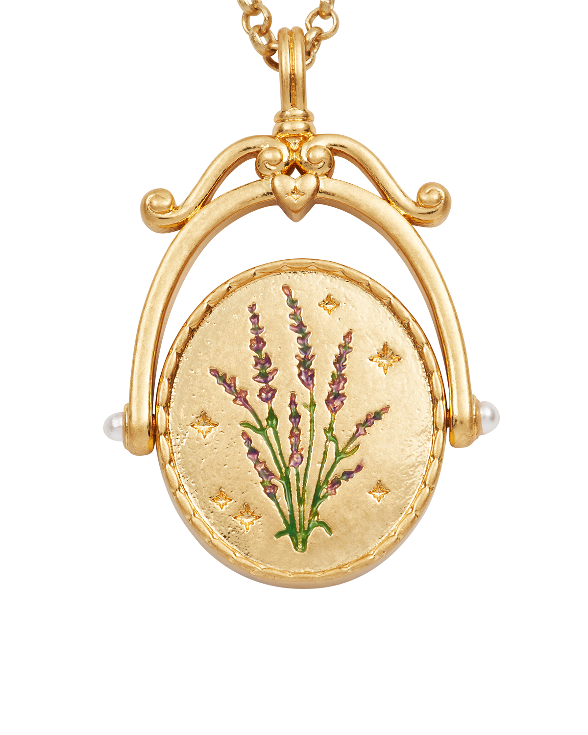 Collar giratorio dorado con inicial L flor lavanda
