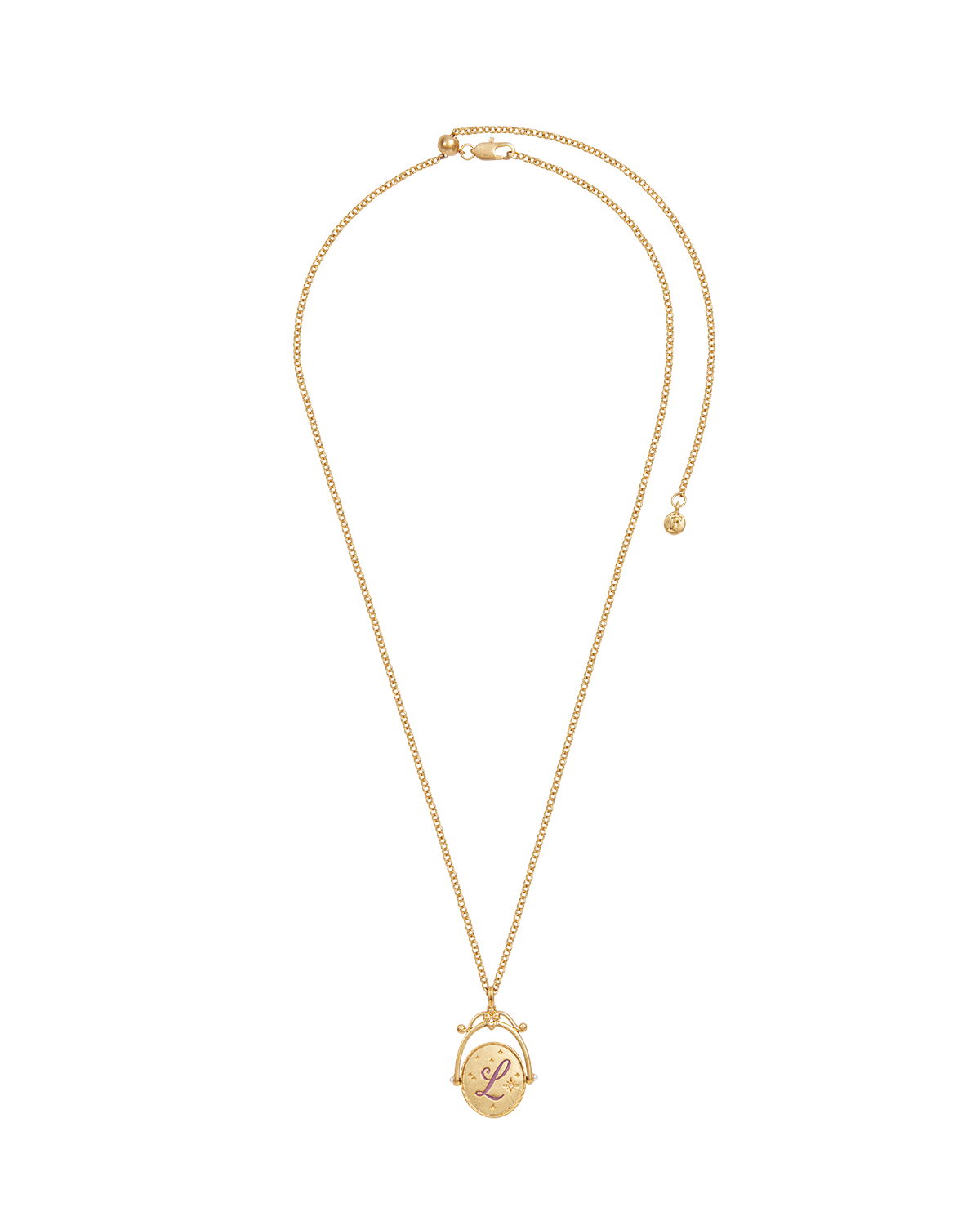 Collar giratorio dorado con inicial L flor lavanda