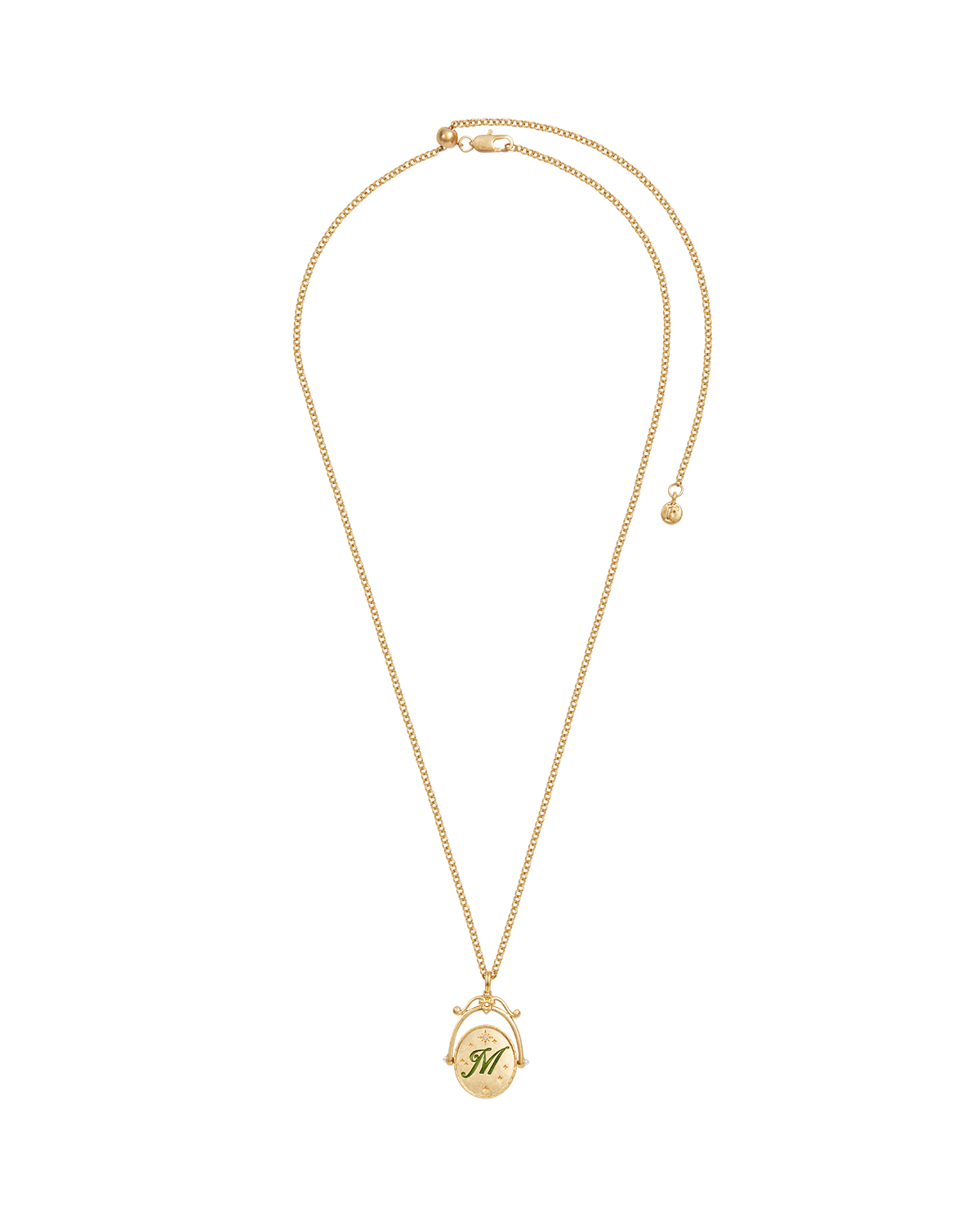 Collar giratorio dorado con inicial M y flor de magnolia