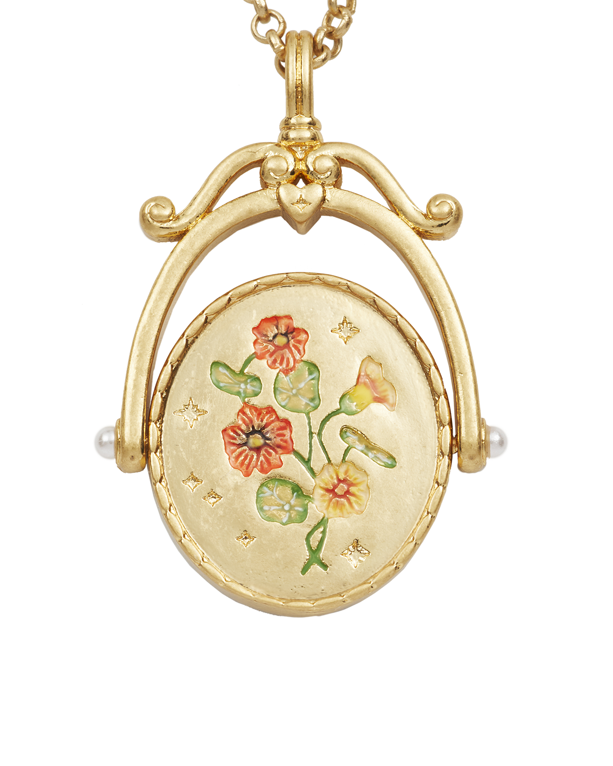 Collar giratorio dorado con inicial N y flor Nasturtium