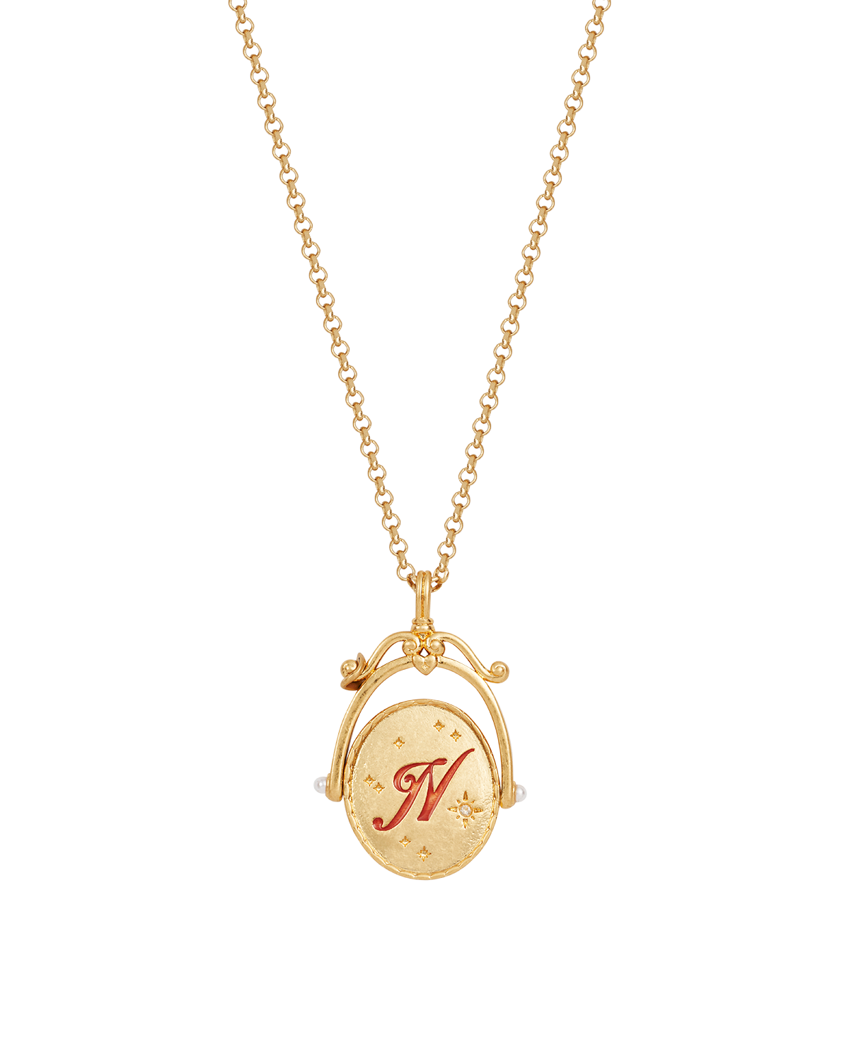 Collar giratorio dorado con inicial N y flor Nasturtium