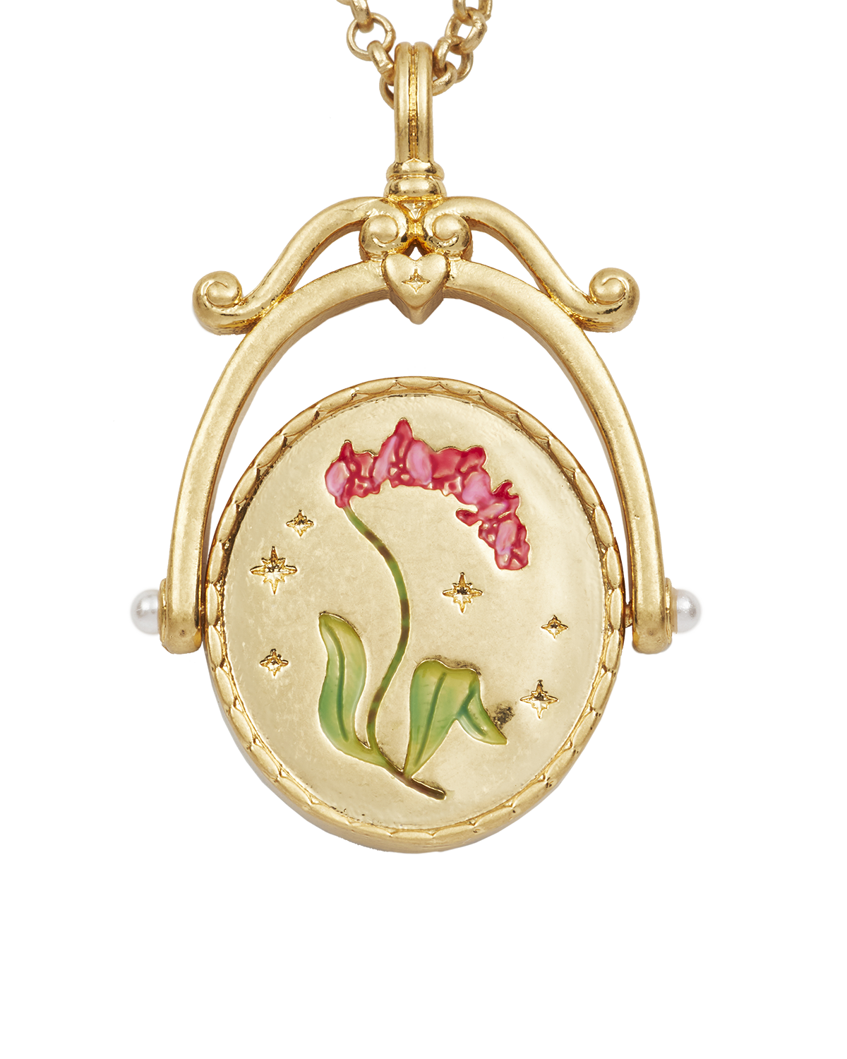 Collar giratorio dorado con inicial O y flor de orquídea