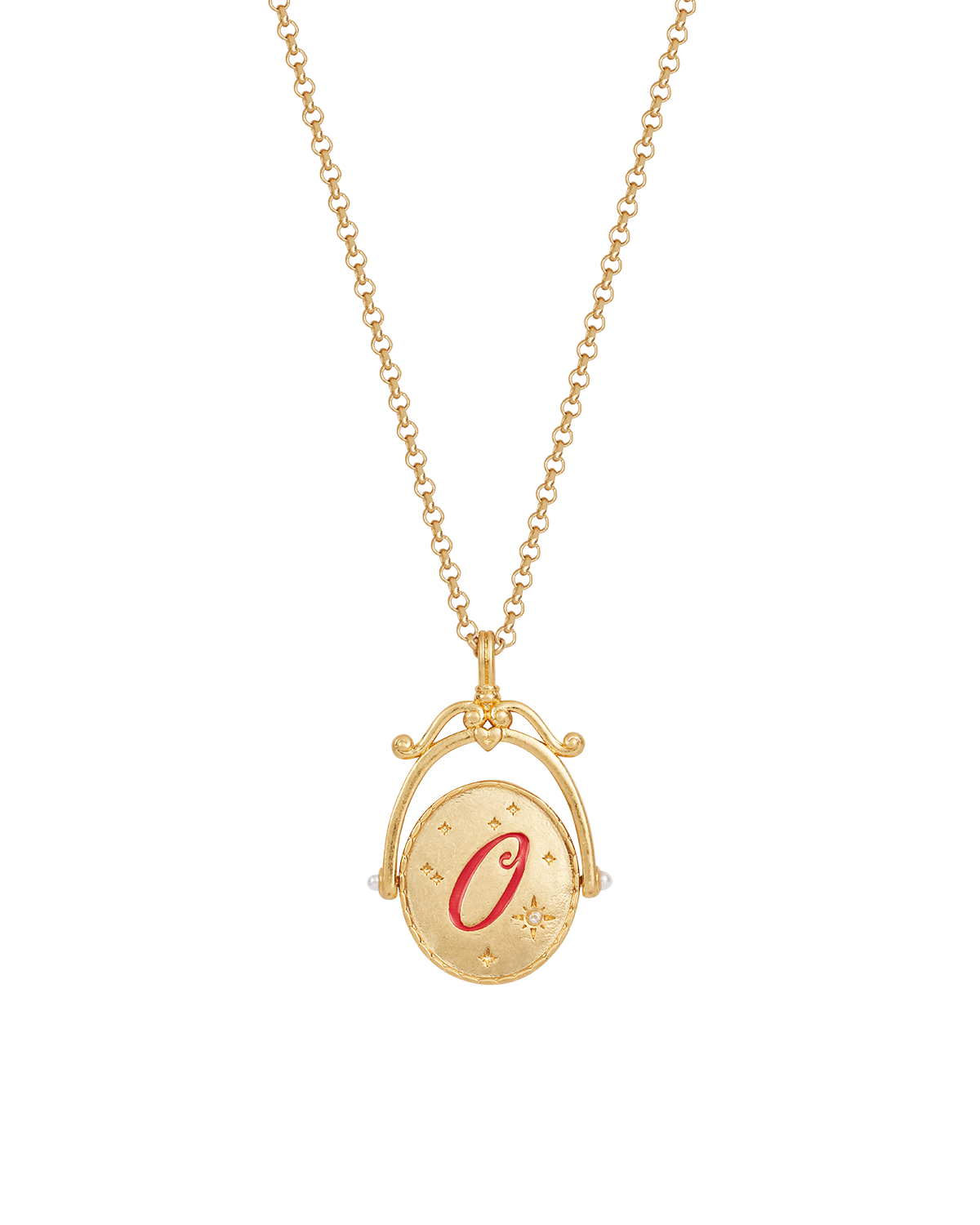 Collar giratorio dorado con inicial O y flor de orquídea