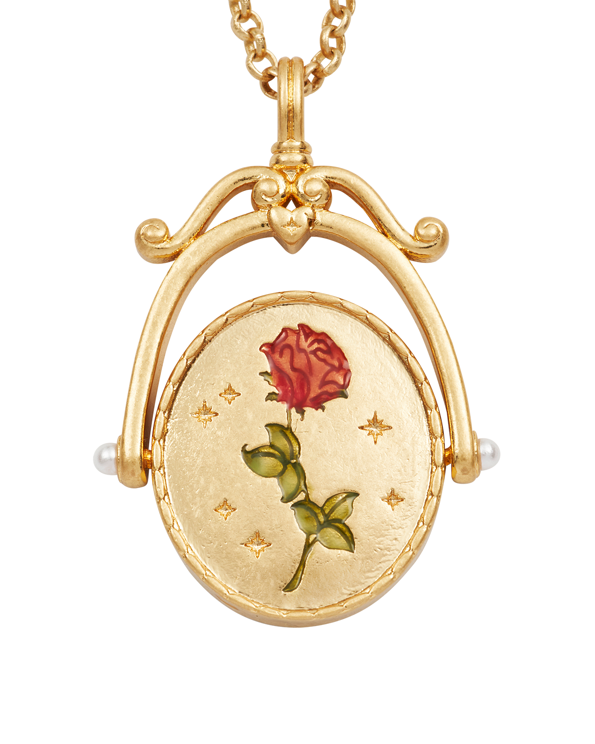 Collar giratorio dorado con inicial R y flor de rosa