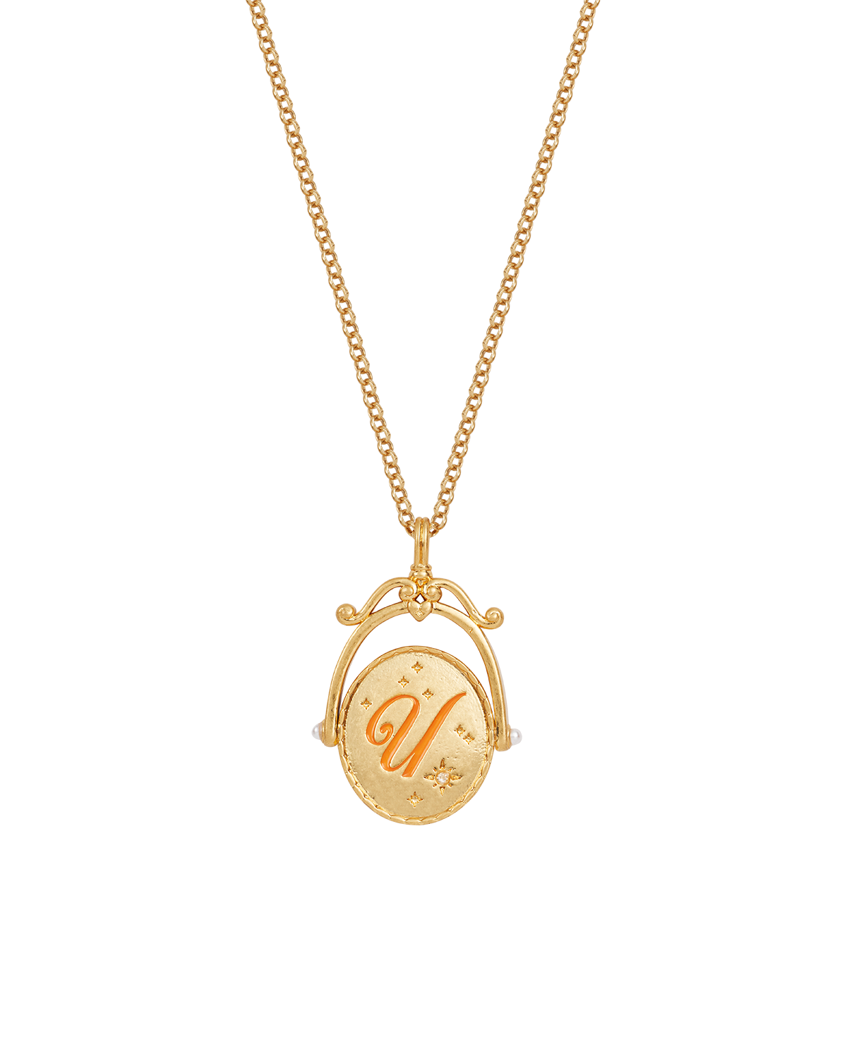 Collar giratorio dorado con inicial U y flor Ursinia