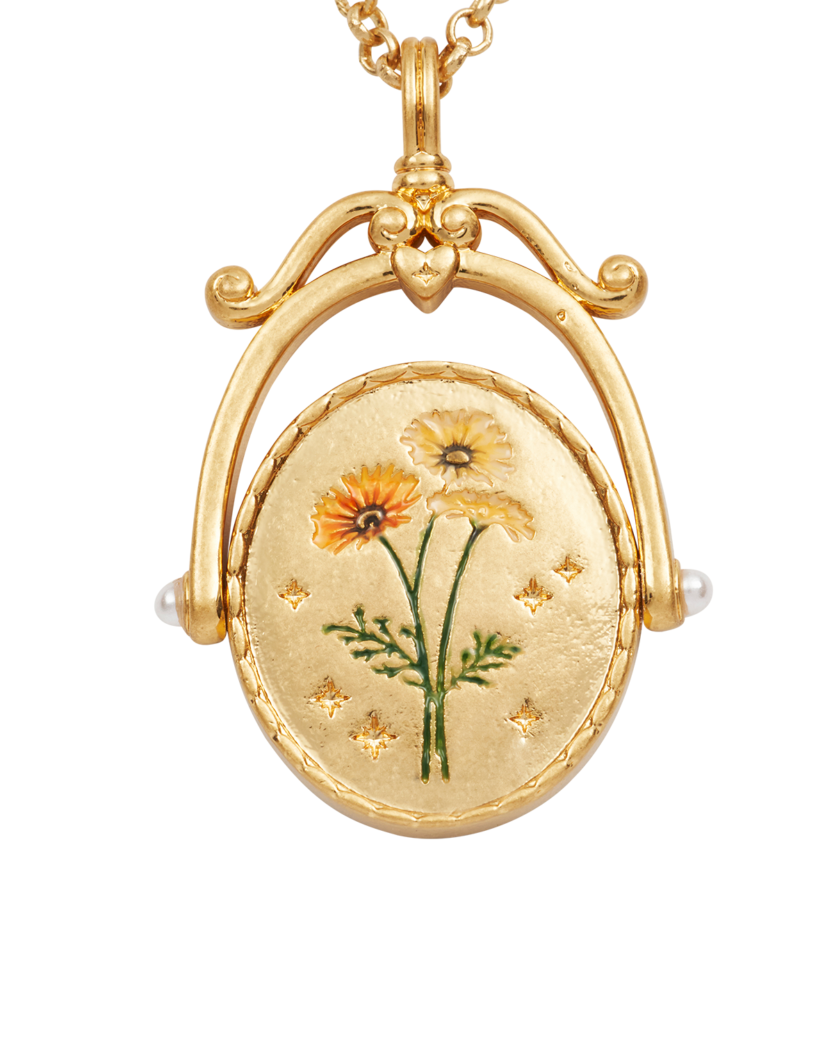Collar giratorio dorado con inicial U y flor Ursinia