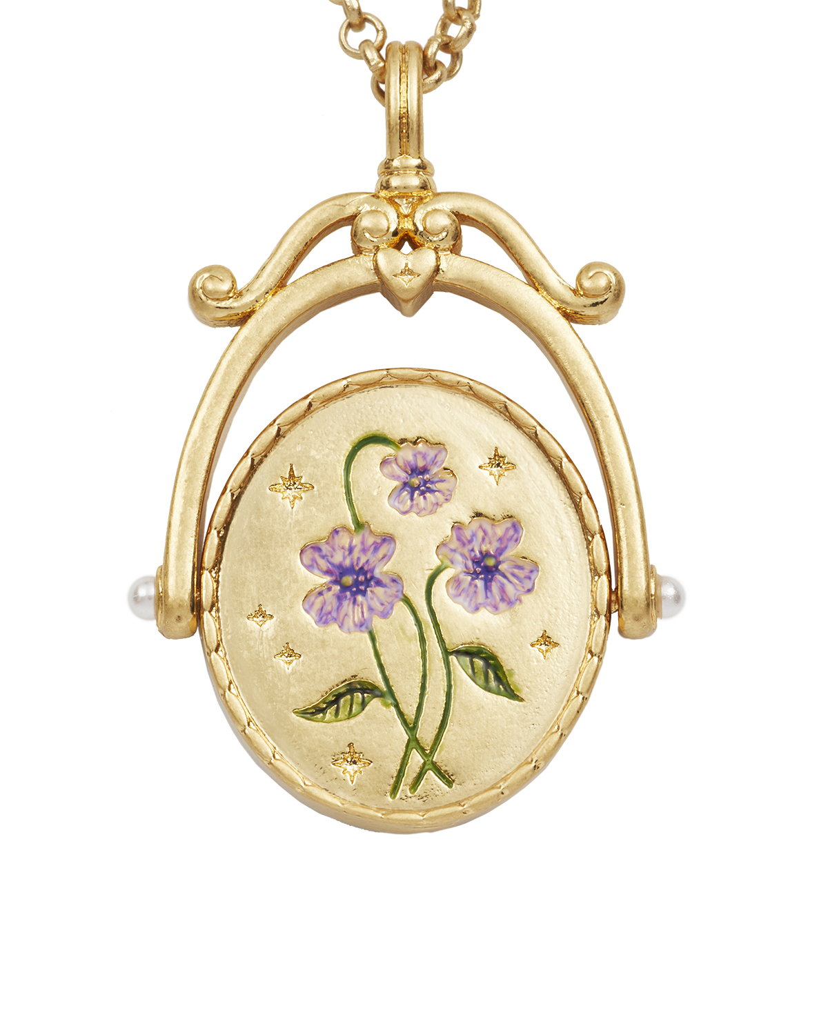 Collar giratorio dorado con inicial V y flor violeta