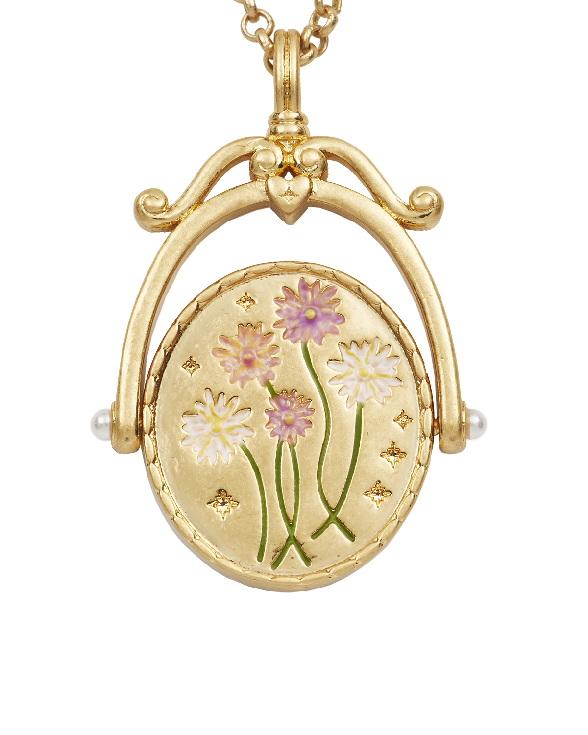 Collar giratorio dorado con inicial X y flor xeranthemum