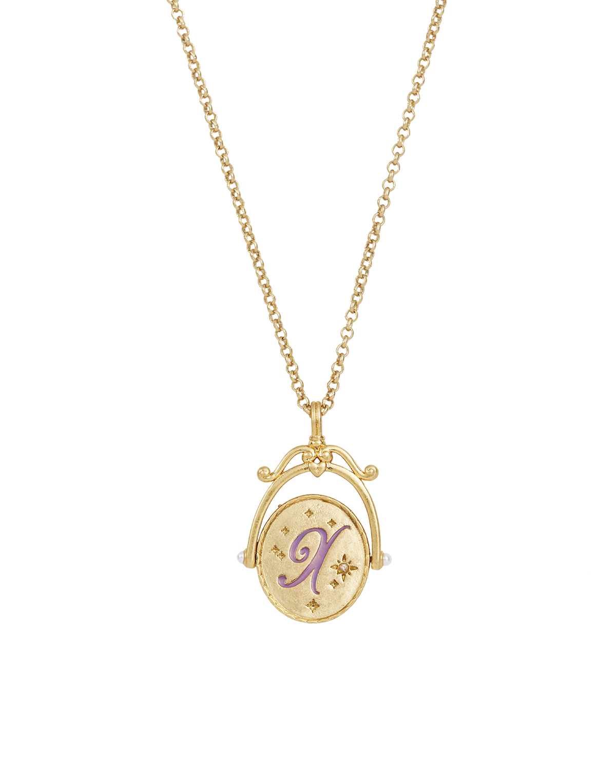 Collar giratorio dorado con inicial X y flor xeranthemum