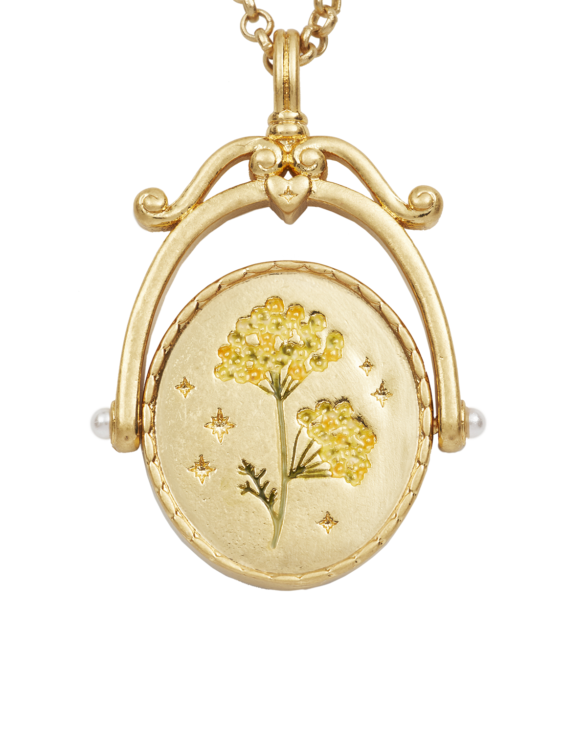Collar giratorio dorado con inicial Y y flor de Yarrow