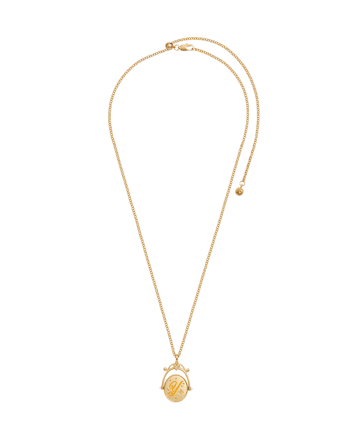 Collar giratorio dorado con inicial Y y flor de Yarrow