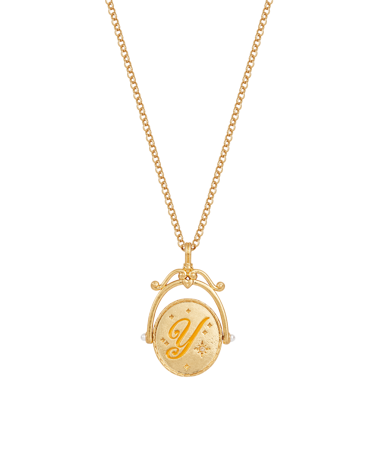 Collar giratorio dorado con inicial Y y flor de Yarrow