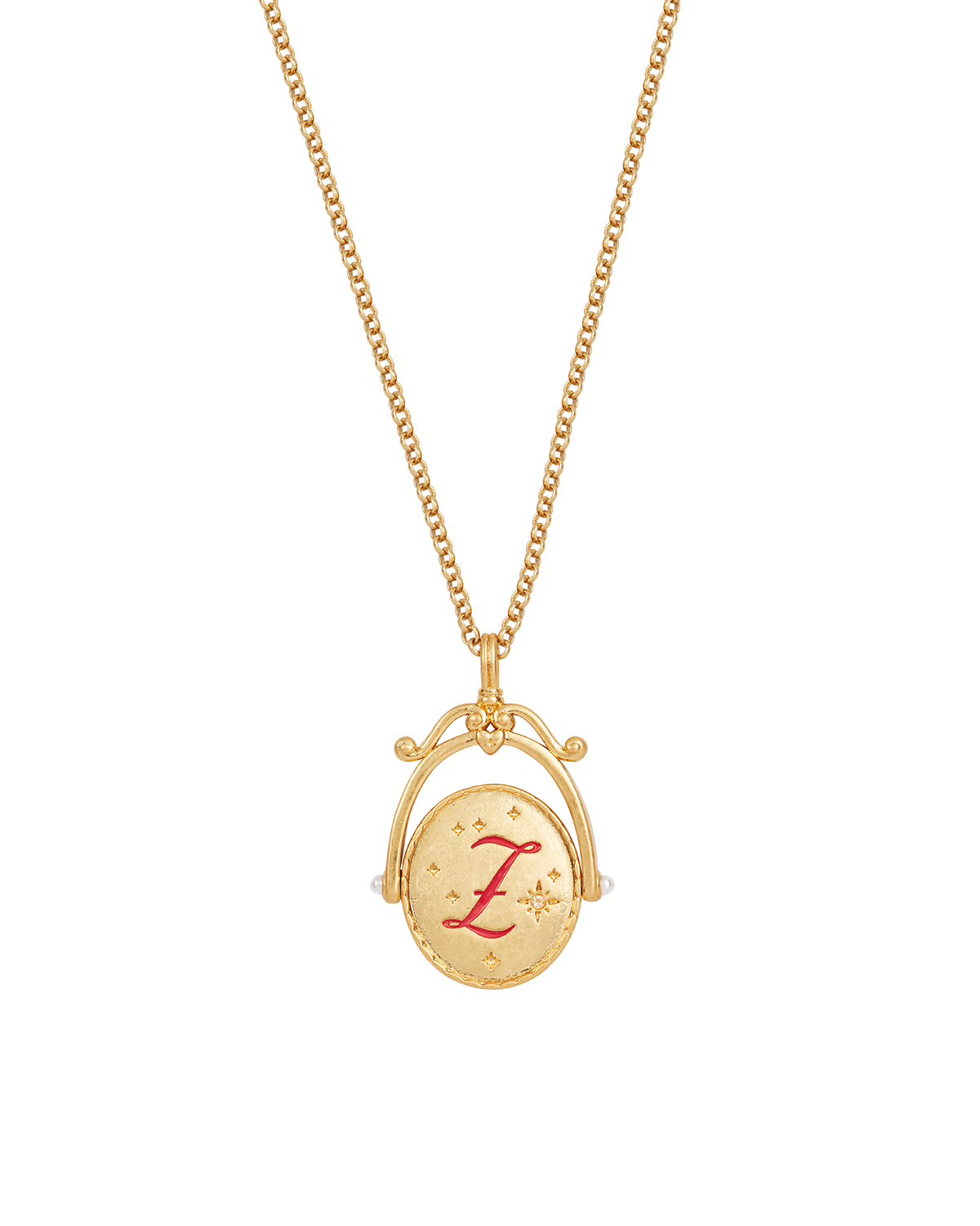Gold necklace with a pendant featuring the letter 'Z' on a white background