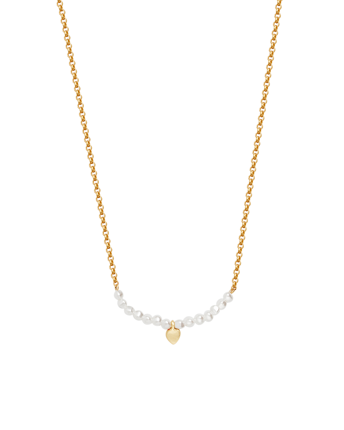 Gold Love Heart Pearl Necklace featuring a delicate gold-toned chain with a pearl detail and red enamel heart pendant.