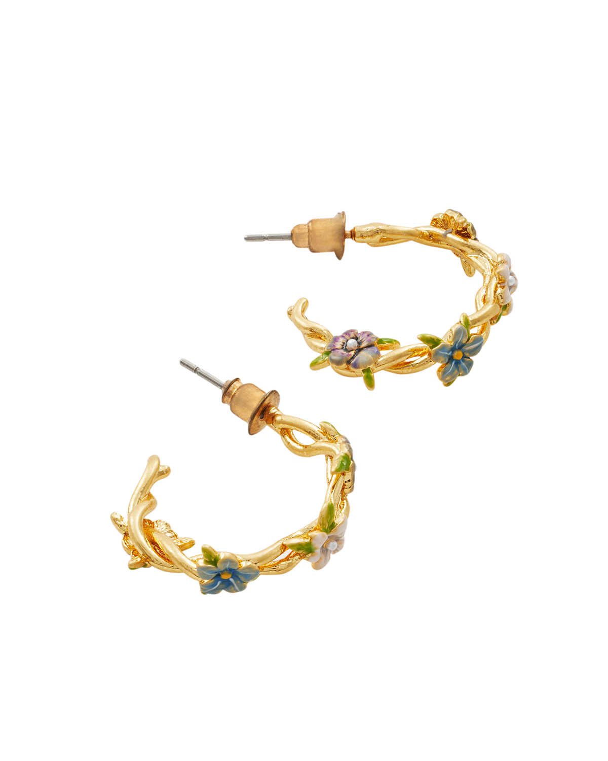 Pendientes de aro dorados con flores silvestres