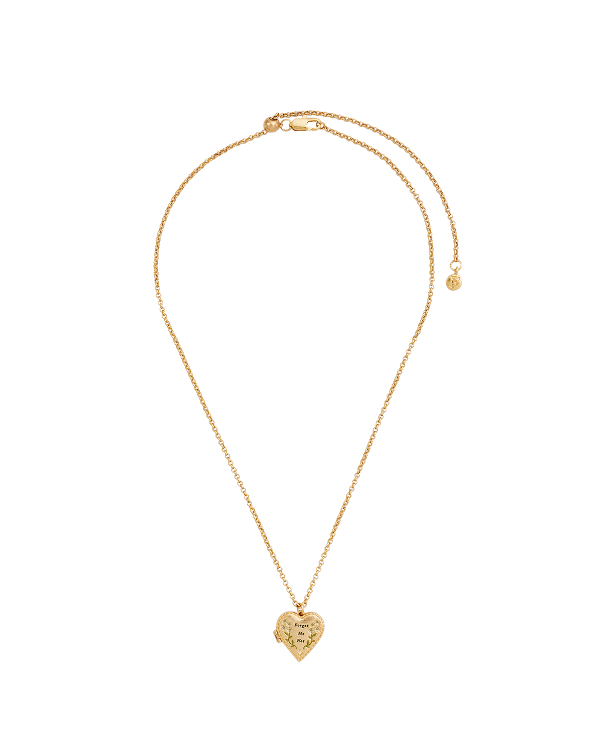 Gold Forget Me Not Heart Locket Necklace