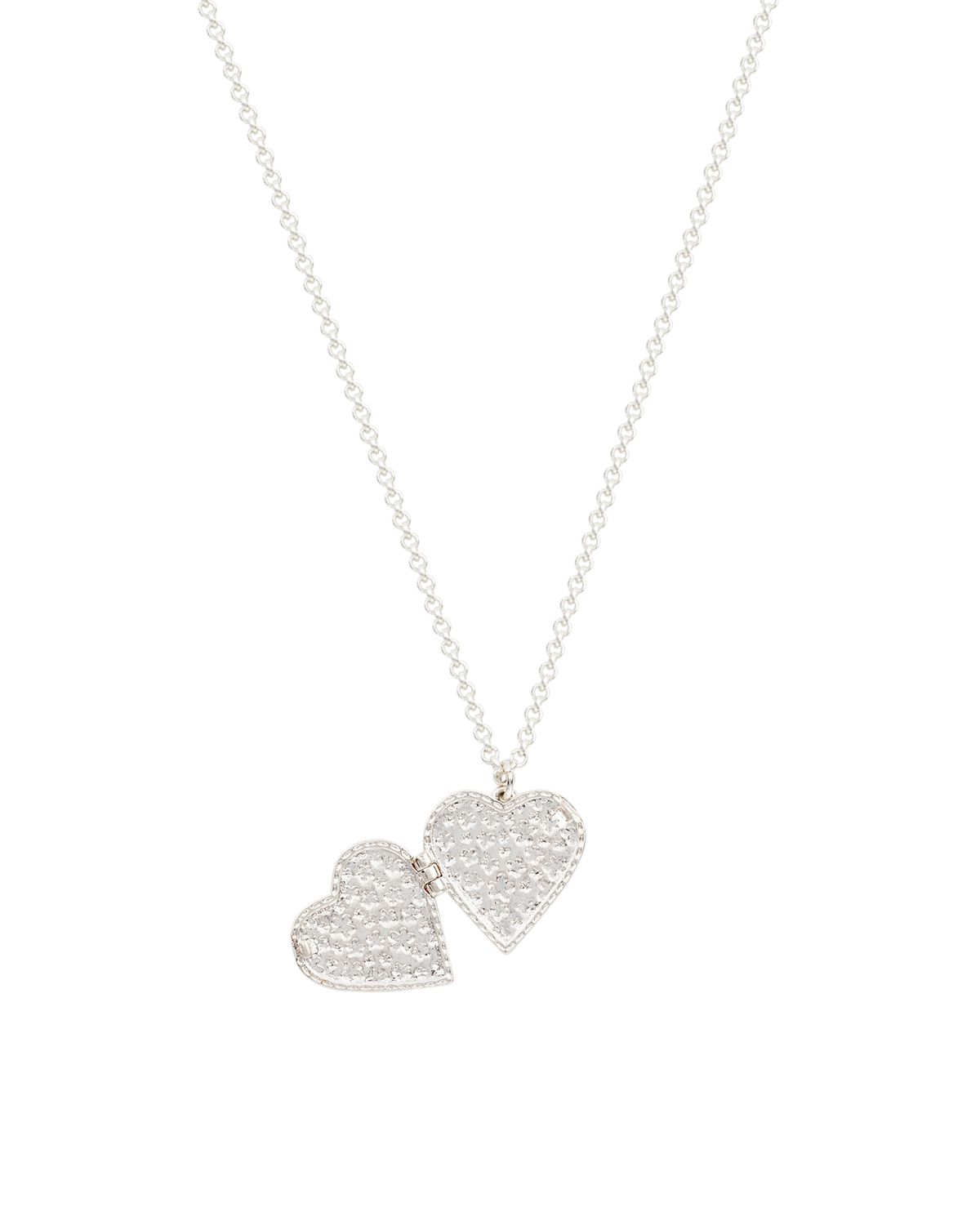 Silver Forget Me Not Heart Locket Necklace on a white background