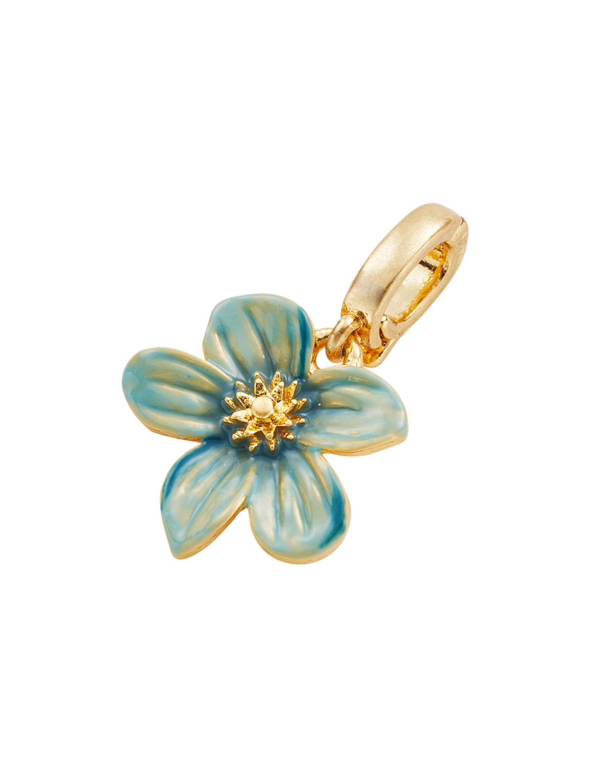 Gold Forget Me Not Flora Charm on a white background