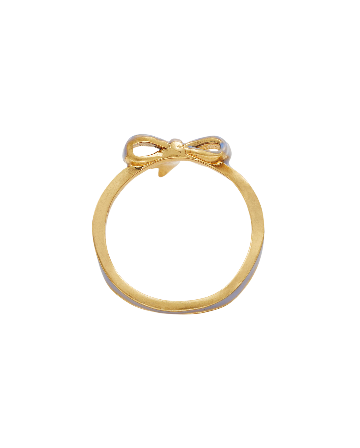 Gold Forget Me Not Bow Ring with delicate enamel bow and engraved message.