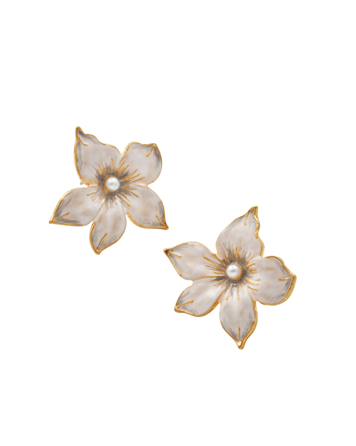 Gold Jasmine & Pearl Oversized Stud Earrings on a white background