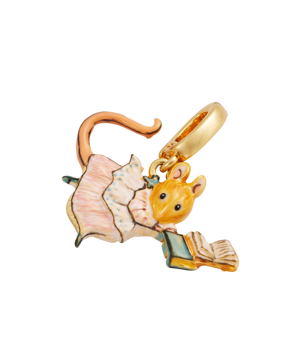 Fable England x Peter Rabbit Appley Dapply Book Charm featuring a hand-painted mouse holding a book.