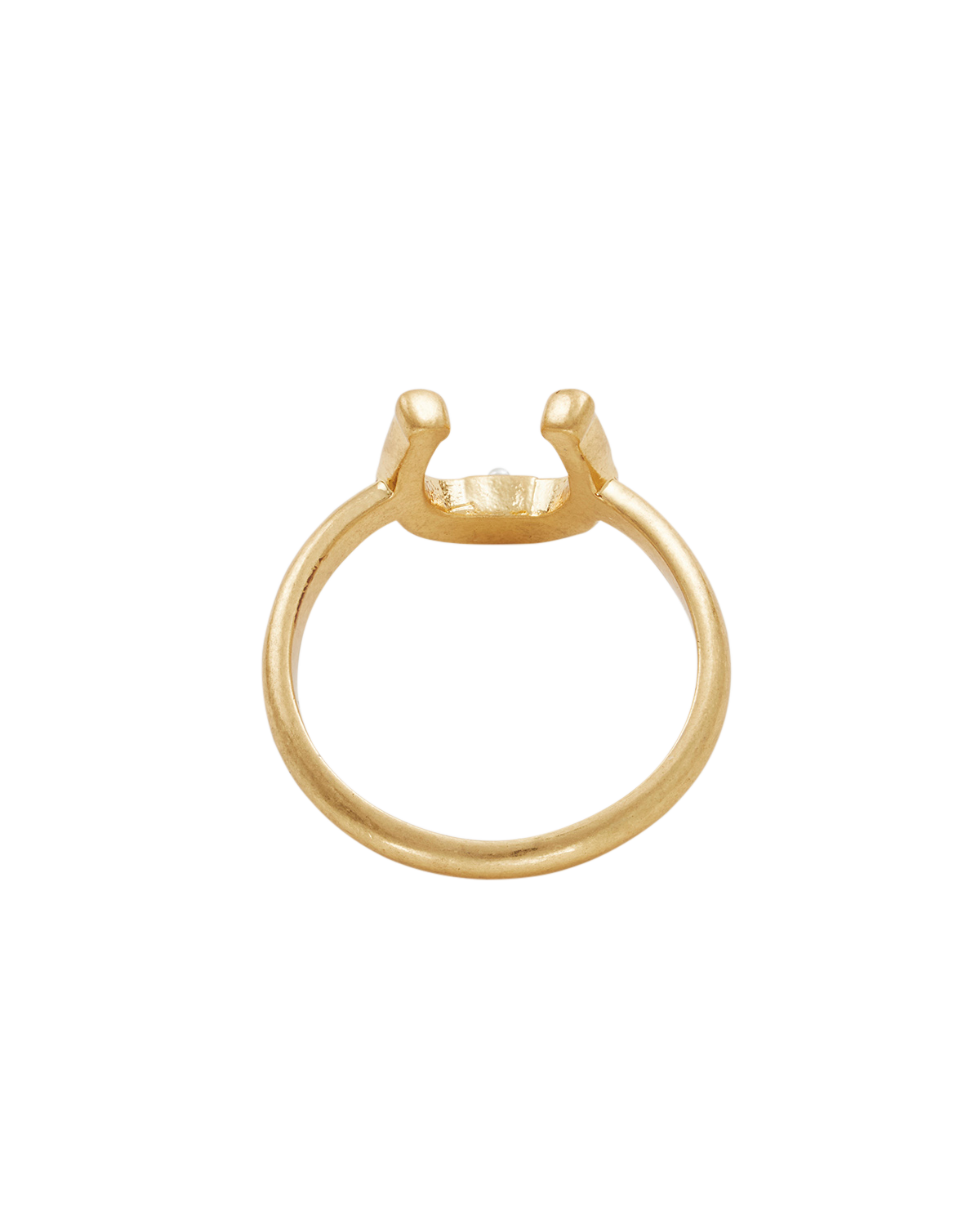 Lucky in Love Gold Ring featuring a horseshoe design and pearl accent, symbolizing luck and love.