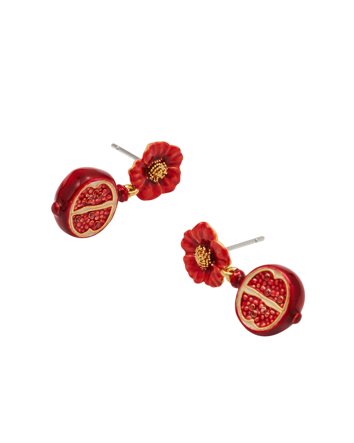 Blossom & Pomegranate Drop Earrings in Gold